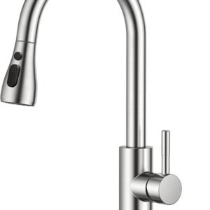 Kitchen Faucets, Brushed Nickel Kitchen Faucet with Pull Down Sprayer, High Arc Single Handle Stainless Steel Sink Faucets 1 or 3 Hole