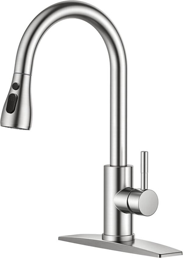 Kitchen Faucets, Brushed Nickel Kitchen Faucet with Pull Down Sprayer, High Arc Single Handle Stainless Steel Sink Faucets 1 or 3 Hole
