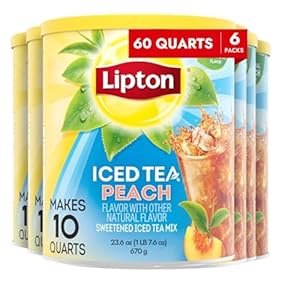 Lipton Iced Tea Mix, Peach Sweetened Iced Tea, Makes 10 Quarts (Pack of 6)
