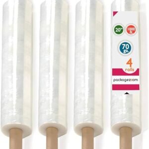 4 Rolls 20” x 1000 FT Stretch Wrap 72 Gauge Packing Wrap with Handle, Clear Stretch Film