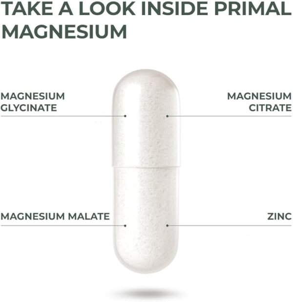 Magnesium Supplement Complex 310mg by Primal Harvest with Magnesium Glycinate, Citrate, Malate, and Zinc 120 Capsules - Image 3