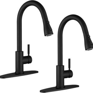 WEWE Kitchen Faucets with Pull Down Sprayer, Black Kitchen Faucet
