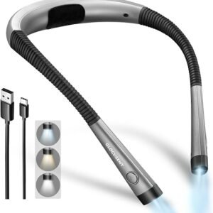 Glocusent Book Light, 3-Color & 6-Brightness Reading Light, Bendable Neck Light, 80-hr Lasting Rechargeable Lamp