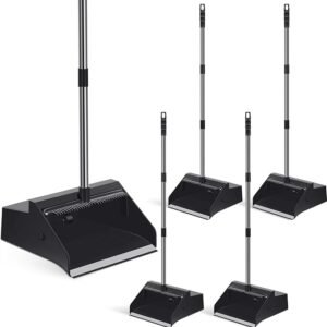Leumoi 4 Pcs Lobby Dust Pan 36.6 Inch Upright Dust Pan with Serrated Yoke Dustpan Long Handle Plastic