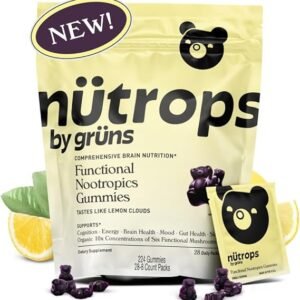 Gruns Nutrops Functional Nootropics Mushroom Gummies, Herbal Brain Supplement Gummy for Energ