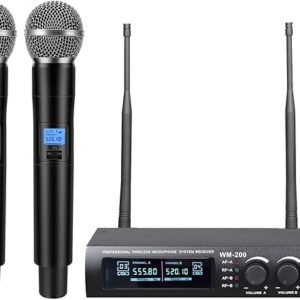 Wireless Microphone System, Dual UHF Metal Cordless Mic Set
