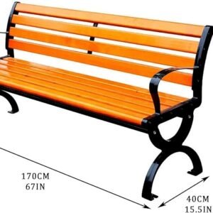 Outdoor Benches Cast Aluminum Preservative Wood 67IN(170CM) Patio Garden Bench Perfect for Backyard,