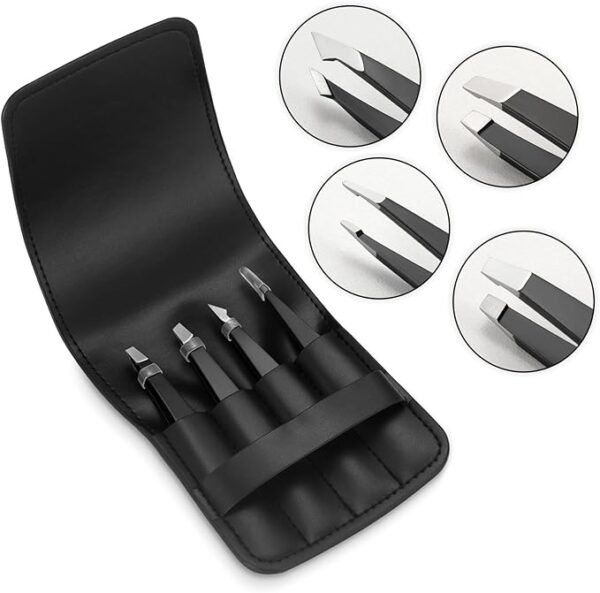 Pefei Tweezers Set - Professional Stainless Steel Tweezers for Eyebrows - Great Precision for Facial Hair, Splinter and Ingrown Hair Removal (Black) - Image 3