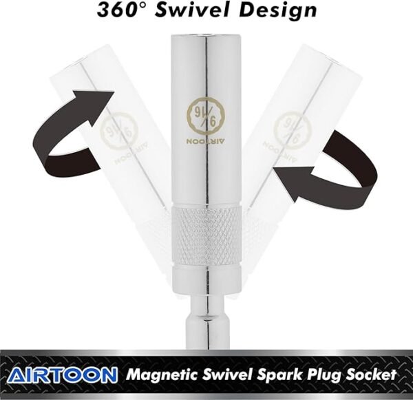 AIRTOON 7-Piece 3/8 Inch Drive Magnetic Swivel Spark Plug Socket Set, Includes 9/16-inch, 5/8-inch, 13/16-inch, 14mm, Enhanced Magnetic Design with Thin Wall Socket, Cr-v Steel, 6-Point &12-Point - Image 2