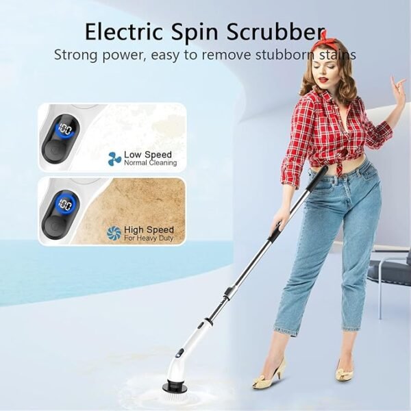 TUYU Electric Spin Scrubber, Full-Body IPX7 Waterproof Bathroom Scrubber with Power LCD Display - Image 4