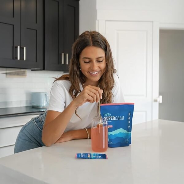 Nello Supercalm Powdered Drink Mix, Raspberry Lemonade, L Theanine, Ksm-66 Ashwagandha, Magnesium Glycinate, Vitamin D 3, Supplements for Relaxation & Focus, No Sugar, Non GMO, On The Go, 20 Ct - Image 6
