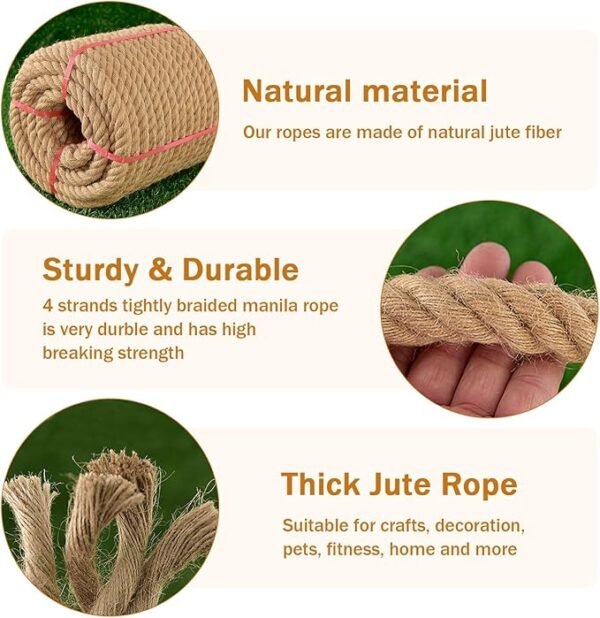 Thick Twisted Manila Ropes 1inchx50ft Natural Jute Rope Heavy Duty Hemp Rope for Swing Bed - Image 2