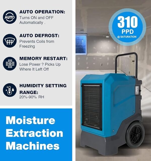 MOUNTO 310 Pints LGR Commercial Dehumidifier with Built-In Pump and Drain Hose – Portable - Image 2