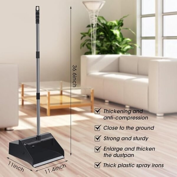 Leumoi 4 Pcs Lobby Dust Pan 36.6 Inch Upright Dust Pan with Serrated Yoke Dustpan Long Handle Plastic - Image 3