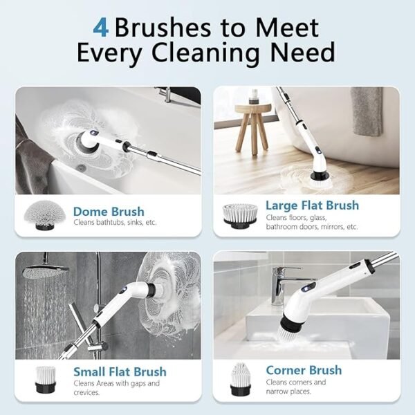 TUYU Electric Spin Scrubber, Full-Body IPX7 Waterproof Bathroom Scrubber with Power LCD Display - Image 2