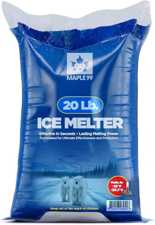 Ice Melt Safer for Concrete -20 lb Bag, Snow Salt Ice Melt, Salt for Snow and Ice Removal, Sidewalk Salt, Driveway Salt, Snow Melt is Effective Up to -15