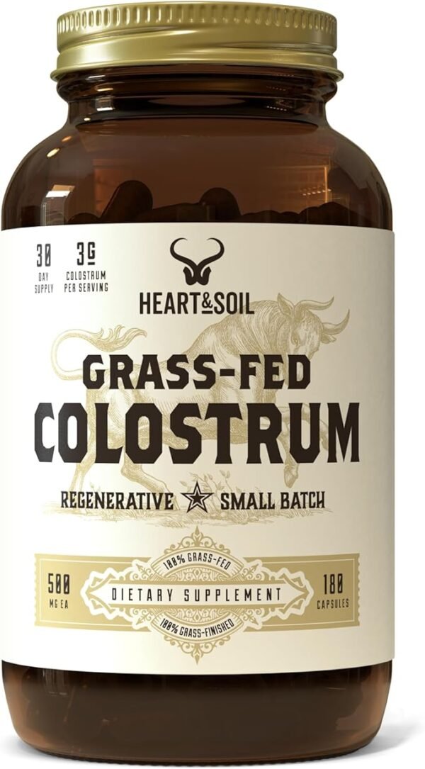 HEART & SOIL Grass-Fed Colostrum – Dietary Supplement for Skin Health & Exercise Recovery-Non-GMO, Allergen-Free Colostrum Supplement for Immune Support, Gut Health, & More - 180 Capsules - Image 2