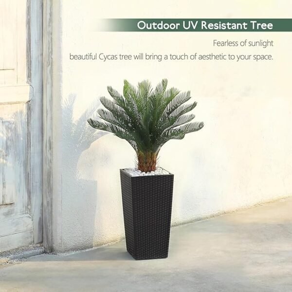 Artificial Cycas Tree,4ft Faux Cycas Revoluta Sago Palm Trees with Decorative Rocks and Textured Brown Planter - Image 2