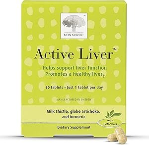 NEW NORDIC Active Liver, Daily Liver Supplement, Milk Thistle, Artichoke & Turmeric, for Men and Women, 30 Count (Pack of 1)