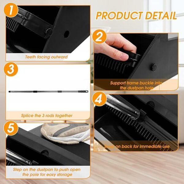 Leumoi 4 Pcs Lobby Dust Pan 36.6 Inch Upright Dust Pan with Serrated Yoke Dustpan Long Handle Plastic - Image 2