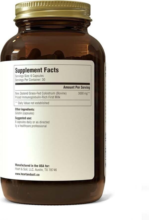HEART & SOIL Grass-Fed Colostrum – Dietary Supplement for Skin Health & Exercise Recovery-Non-GMO, Allergen-Free Colostrum Supplement for Immune Support, Gut Health, & More - 180 Capsules - Image 4
