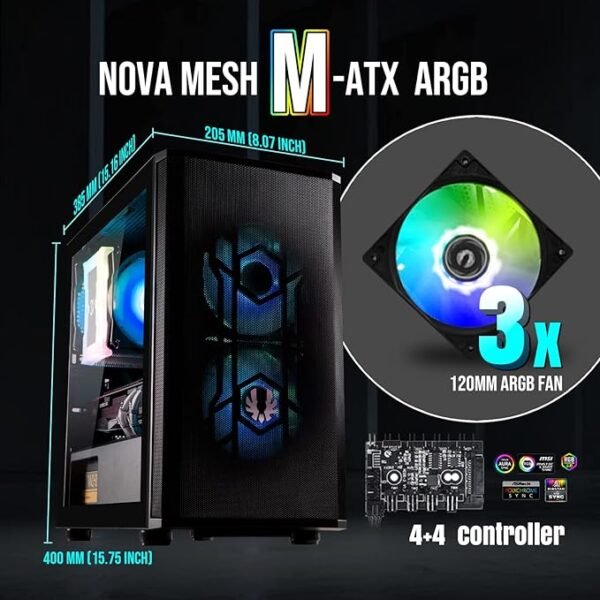 BitFenix Nova Mesh mATX (Micro ATX, Mini ITX) High Airflow PC Gaming Case ARGB Edition Black - Image 4