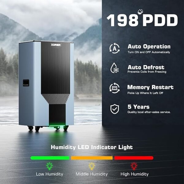 198 Pints Commercial Dehumidifier with Pump, Energy Star Dehumidifier with Drain Hose for 2,600 Sq.ft Industrial Large Space, Basements - Image 2