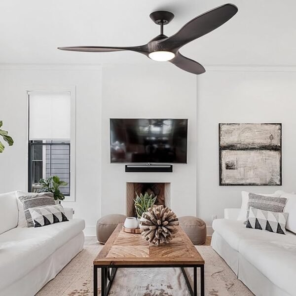 60 inch Large Ceiling Fan with Light, Modern Wood Ceiling Fans with LED Lights and Wall Control for Patios - Image 2