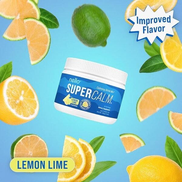 Nello Supercalm Powdered Drink Mix, Lemon Lime, L Theanine, Ksm-66 Ashwagandha, Magnesium Glycinate, Vitamin D 3, Supplements for Relaxation & Focus, Natural, No Sugar, Non GMO, Vegan, 30 Srvgs - Image 3