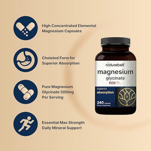 Magnesium Glycinate Capsules 500mg | 240 Count, 100% Chelated & Purified, 3rd Party Tested, Non-GMO & Gluten Free - Image 7