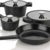 Zavor Noir 7 Piece Cookware Set - Premium Cast Aluminum with Titanium-based Nonstick Ceramic Coating & Detachable Handles