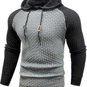 Zaitun Mens Hooded Sweatshirt Long Sleeve Solid Knitted Hoodie Pullover Sweater