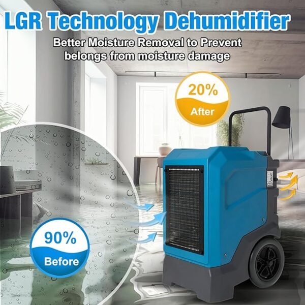 MOUNTO 310 Pints LGR Commercial Dehumidifier with Built-In Pump and Drain Hose – Portable - Image 3