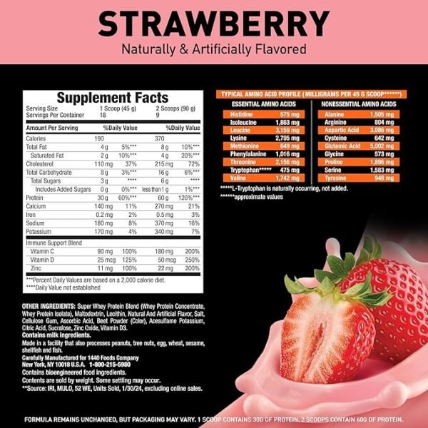 Body Fortress Super Advanced Whey Protein Powder, Strawberry, Immune Support (1), Vitamins C & D Plus Zinc, 1.78 lbs - Image 4