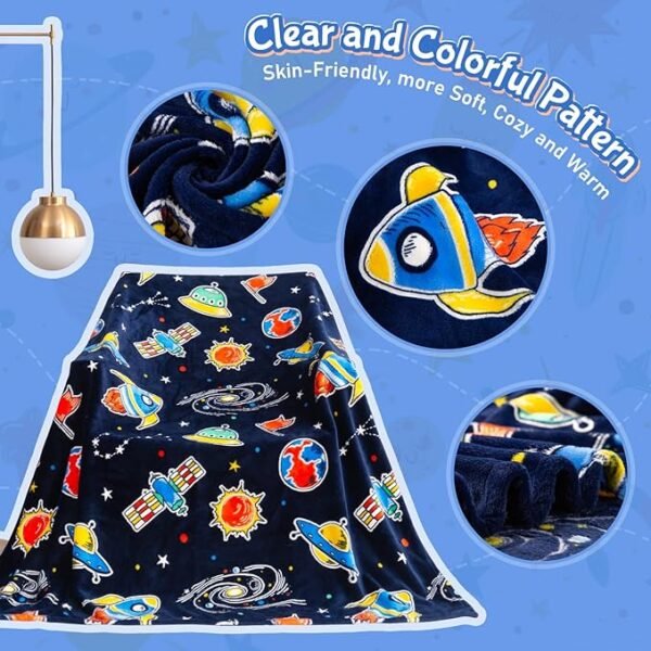 Glow in The Dark Galaxy Space Blanket Gifts for Boys Girls, Star Planet and Solar System Decor for Adult Kids - Image 4