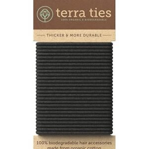 BIODEGRADABLE Elastic Hair Ties for Women & Men - Organic No Crease Black Hair Tie Ponytail Holders and Hairties for Buns