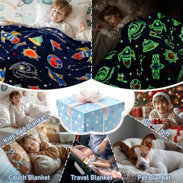 Glow in The Dark Galaxy Space Blanket Gifts for Boys Girls, Star Planet and Solar System Decor for Adult Kids - Image 2