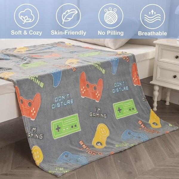 Gaming Blanket Toys Gifts for Boys - Glow in The Dark Game Controller Throw for Kids Age - Image 2