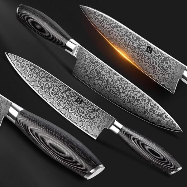 XINZUO 5PC Kitchen Knife Set Damascus Steel High Carbon Steel Chef Knife Slicing Knife Santoku Knife Utility Knife Paring Knife Sets with Pakkawood - Image 2