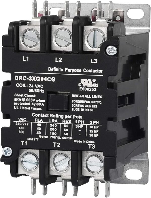 SunLee 3 Pole 40 Amp contactor 120V coil DP Contactor HVAC Contactor A2L Compliant 42CF35AF equivalent