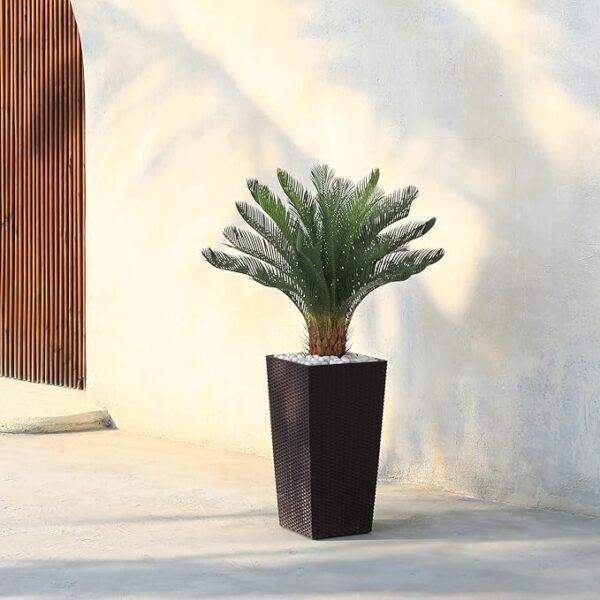Artificial Cycas Tree,4ft Faux Cycas Revoluta Sago Palm Trees with Decorative Rocks and Textured Brown Planter - Image 4