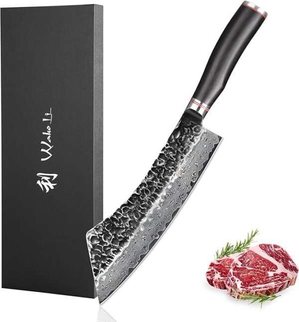 Wakoli BBQ Hakata Bocho Knife, 9-inch Blade Damascus Chef Knife made of 67 Layers Damascus Steel with VG10 Core