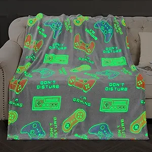 Gaming Blanket Toys Gifts for Boys - Glow in The Dark Game Controller Throw for Kids Age