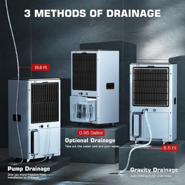 198 Pints Commercial Dehumidifier with Pump, Energy Star Dehumidifier with Drain Hose for 2,600 Sq.ft Industrial Large Space, Basements - Image 3