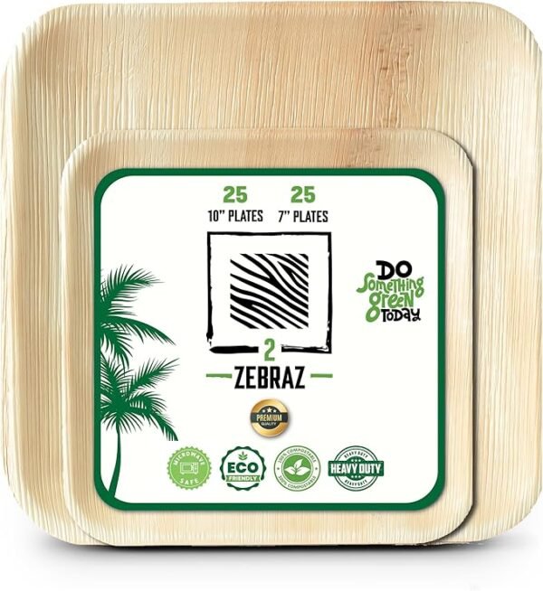 50-Pack Combo - 25 10” & 25 7” Square Palm Leaf Plates