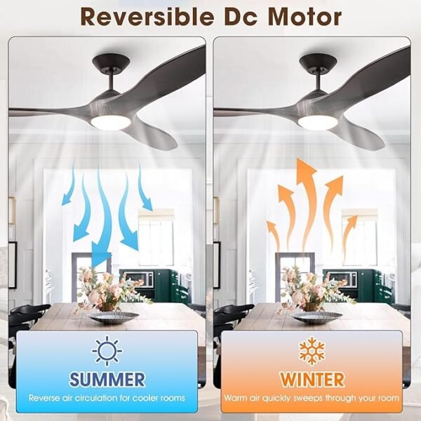 60 inch Large Ceiling Fan with Light, Modern Wood Ceiling Fans with LED Lights and Wall Control for Patios - Image 4
