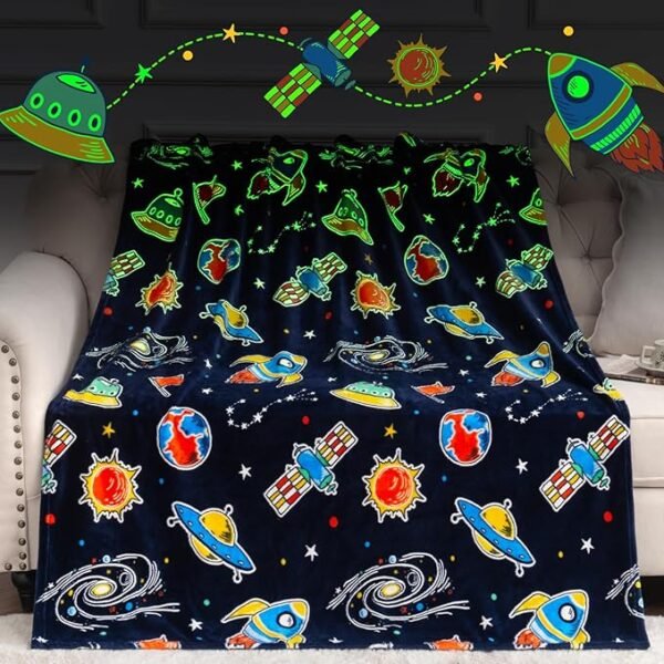 Glow in The Dark Galaxy Space Blanket Gifts for Boys Girls, Star Planet and Solar System Decor for Adult Kids