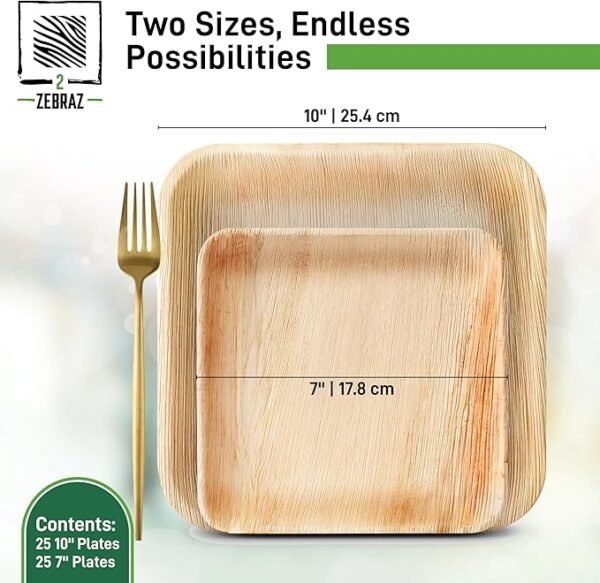 50-Pack Combo - 25 10” & 25 7” Square Palm Leaf Plates - Image 2
