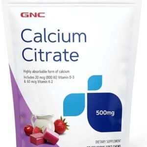 GNC Calcium Citrate 500mg Soft Chews | Highly Absorbable Form of Calcium | Berries & Cream | 30 Count