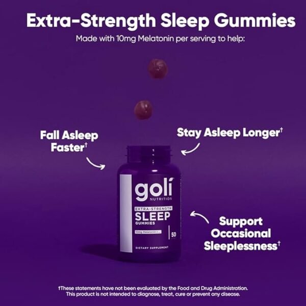 Goli Nutritional Supplement, Extra Strength Sleep Gummy 10mg Melatonin - 1 Pack 50 Count - Gluten-Free, Vegan, Non-GMO, and Gelatin-Free  61exZTxd5ML._AC_SL1000_.webp Goli Nutritional Supplement, Extra Strength Sleep Gummy 10mg Melatonin - 1 Pack 50 Count - Gluten-Free, Vegan, Non-GMO, and Gelatin-Free - Image 2